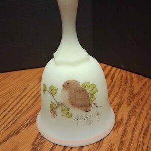 VTG 1980 Fenton Custard Glass Signed Hand Painted Bell  Bird & Branches 6 1/2